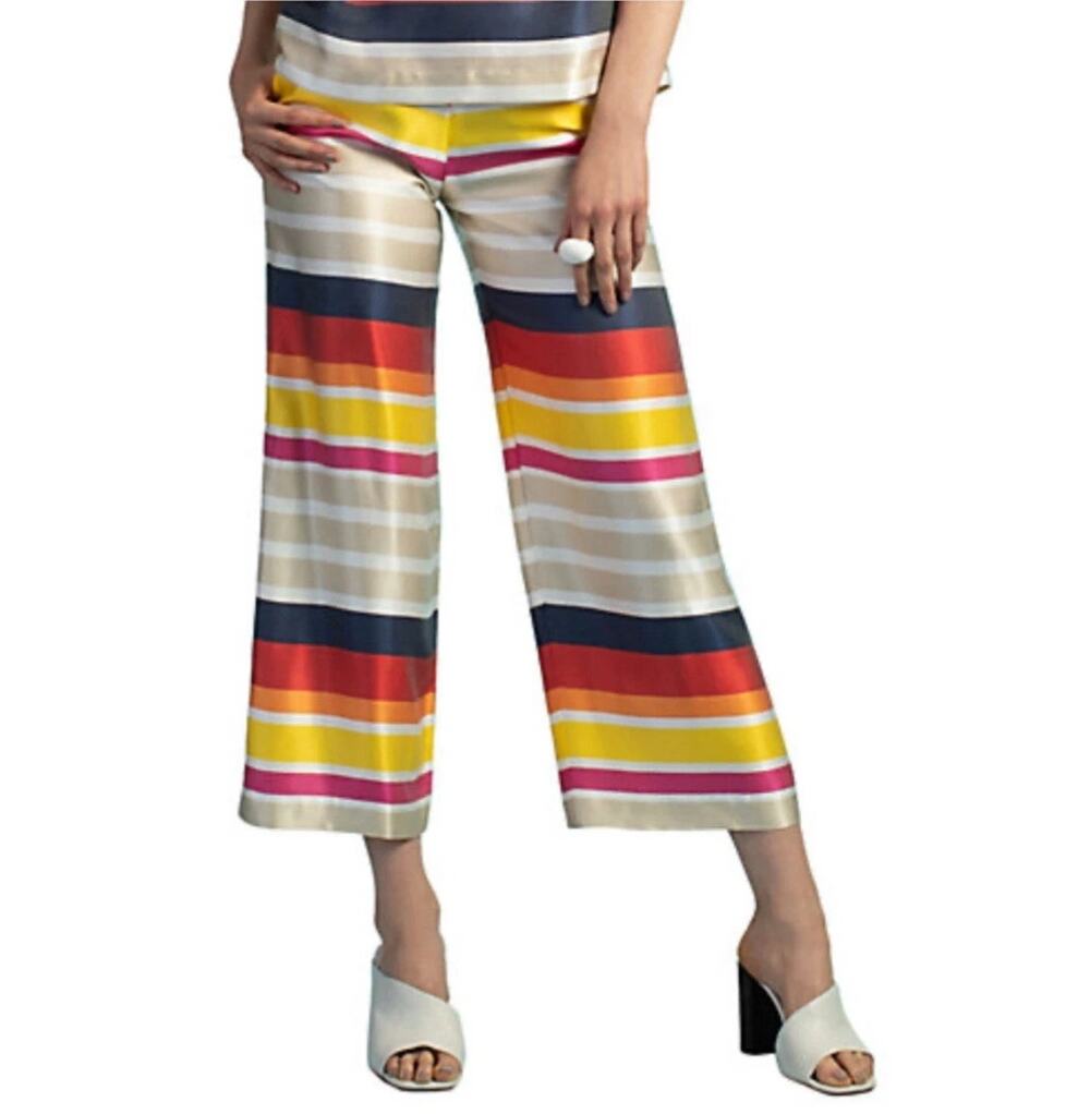 Trina Turk Bay Drive Pants Womens Size 6 Rainbow Striped Wide Leg Cropped Capris
